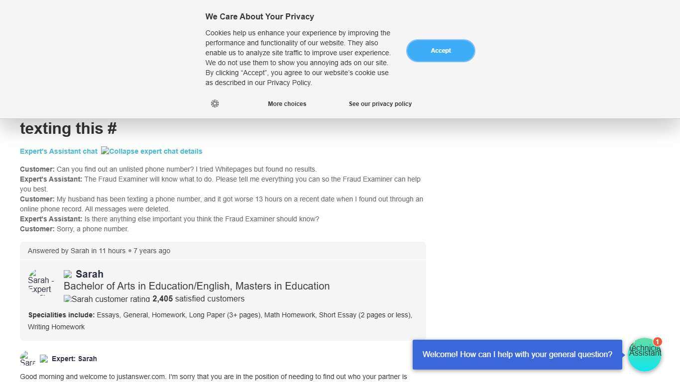 Can you find out an unlisted phone#? I tried whitepages but has no results. My husband has been texting this #